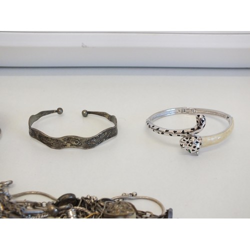 52 - JOBLOT OF JEWELLERY INCLUDES SILVER CHAINS, RINGS, EARRINGS, PENDANTS AND BANGLES- WEIGHT 300G