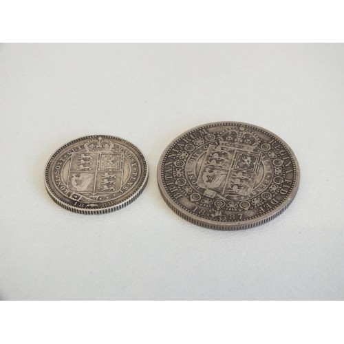 73 - 1887 SILVER HALFCROWN AND 1888 SHILLING