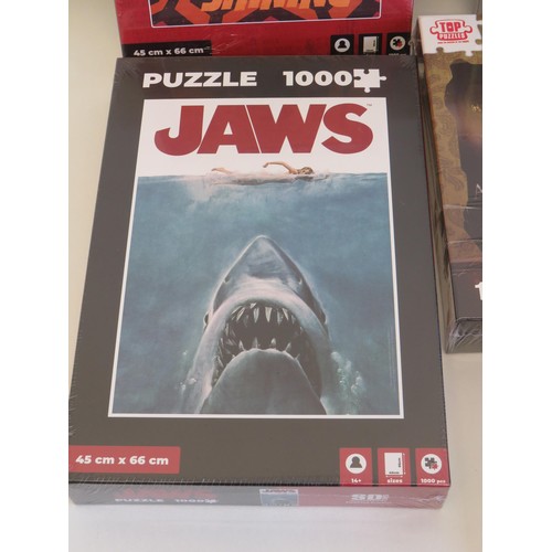 10 - 4 NEW JIGSAW PUZZLES - JAWS, THE SHINING, ANNABELLE COMES HOME, BEETLEJUICE and GHOSTBUSTERS CARD GA... 