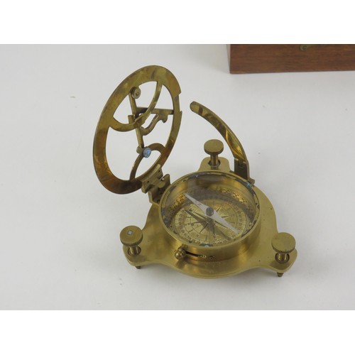 204 - BRASS NAUTICAL COMPASS IN WOODEN BOX