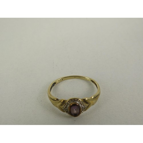 213 - 9ct GOLD DIAMOND and AMETHYST RING