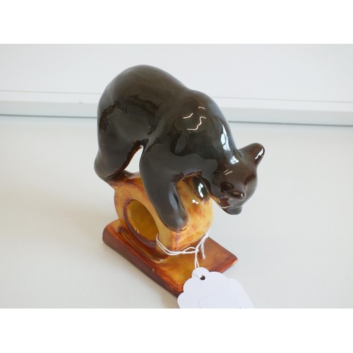 222 - 1950's RUSSIAN LOMONOSOV USSR PORCELAIN KONAKO MAJOLICA ACROBATIC BEAR & BROWN BEAR