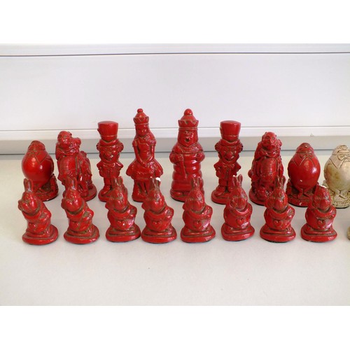 223 - ALICE IN WONERLAND CHESS SET PIECES COMPLETE SET - AS FOUND