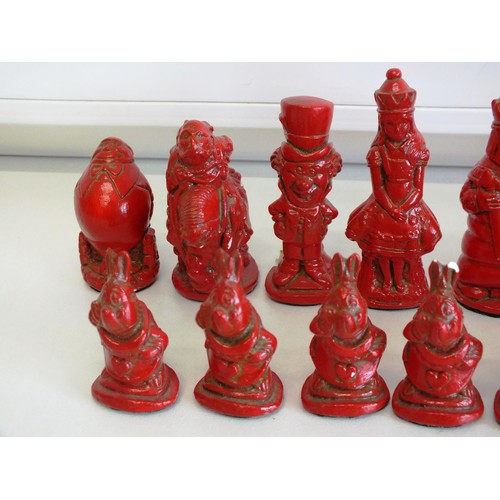 223 - ALICE IN WONERLAND CHESS SET PIECES COMPLETE SET - AS FOUND