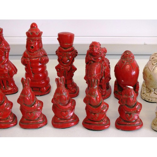 223 - ALICE IN WONERLAND CHESS SET PIECES COMPLETE SET - AS FOUND