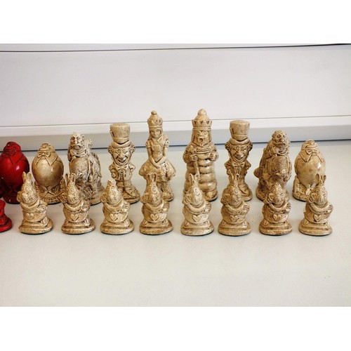 223 - ALICE IN WONERLAND CHESS SET PIECES COMPLETE SET - AS FOUND