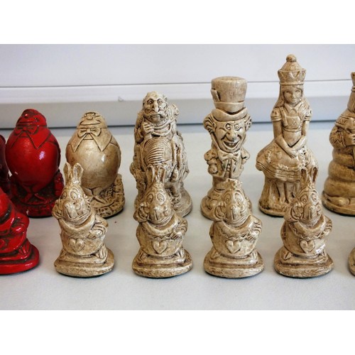 223 - ALICE IN WONERLAND CHESS SET PIECES COMPLETE SET - AS FOUND