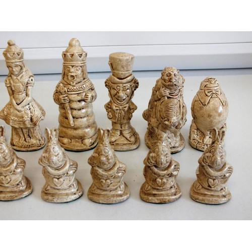 223 - ALICE IN WONERLAND CHESS SET PIECES COMPLETE SET - AS FOUND