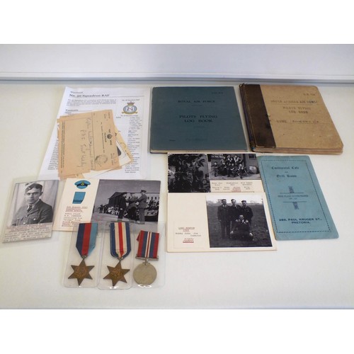 94 - WWII PILOTS LOG BOOKS AND PHOTOS WITH MEDALS, 50 SQUADRON, LANCASTERS