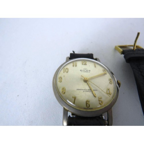 155 - 2 x VINTAGE WATCHES AND TWO WATCH HEADS- ( TWO WORKING AND TWO  TICKING BUT STOPPING NEED SERVICE)