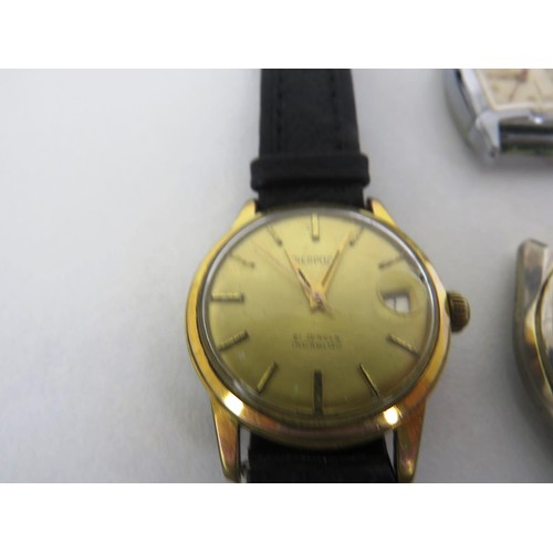 155 - 2 x VINTAGE WATCHES AND TWO WATCH HEADS- ( TWO WORKING AND TWO  TICKING BUT STOPPING NEED SERVICE)