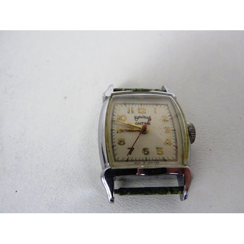 155 - 2 x VINTAGE WATCHES AND TWO WATCH HEADS- ( TWO WORKING AND TWO  TICKING BUT STOPPING NEED SERVICE)