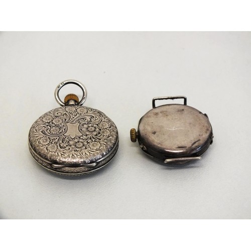 182 - SILVER POCKETWATCH AND WRISTWATCH