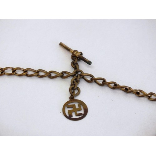 183 - ANTIQUE POCKETWATCH CHAINS ONE WITH SWASTIKA FOB