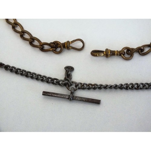 183 - ANTIQUE POCKETWATCH CHAINS ONE WITH SWASTIKA FOB