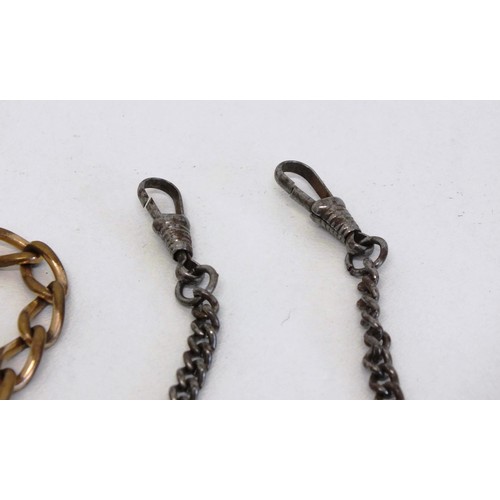 183 - ANTIQUE POCKETWATCH CHAINS ONE WITH SWASTIKA FOB