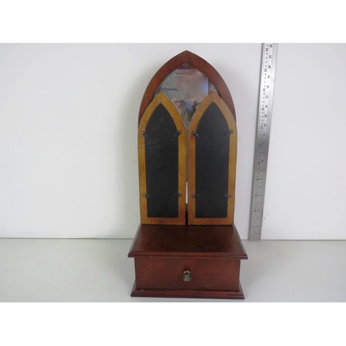 276 - GOTHIC STYLE ARCHED DRESSING TABLE MIRROR WITH DRAWER FULL OFF JEWELLERY