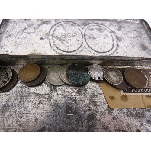 278 - COLLECTION OF OLD COINS, NOTES AND CORONATION TIN INCLUDES SILVER COINS