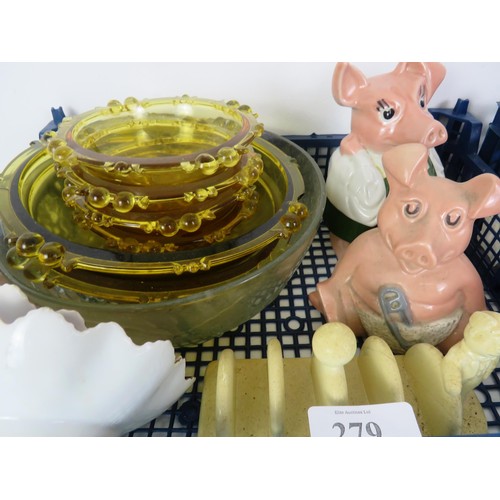 279 - 3 x TRAYS OF CERAMICS AND GLASSWARE INCLUDES NATWEST PIGS