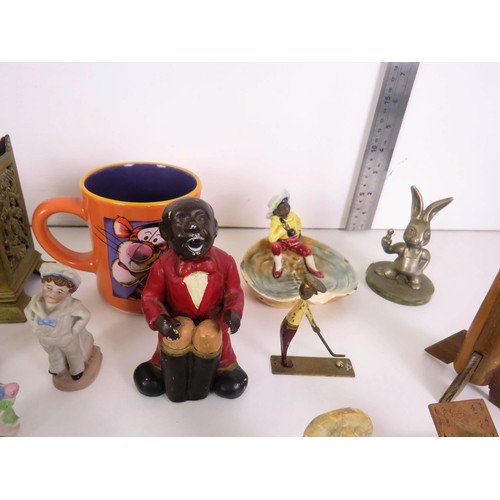 282 - 2 x TRAYS OF COLLECTABLES INCLUDES ORIENTAL FIGURES, TINS AND GEMSTONE ORNAMENTS