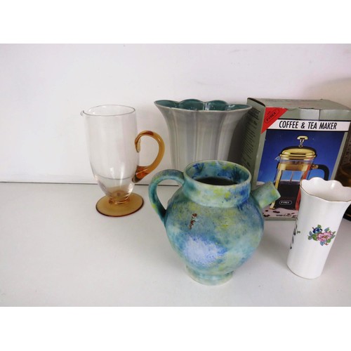 292 - 5 x VASES INCLUDES EMPIRE WARE AND AYNSLEY AND A BOXED COFFEE AND TEA MAKER PYREX