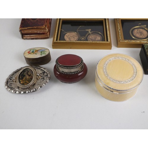 164 - TRAY OF COLLECTABLE ITEMS INCLUDING TRINKET, JEWELERY BOXES, CIGAR CUTTER, PAPIER MACHE BOX, PICTURE... 