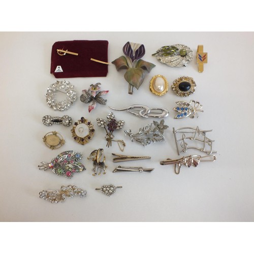 170 - LOT OF ASSORTED JEWELLERY INCLUDING BROOCHES, SCARF CLIP, TIE PINS ETC