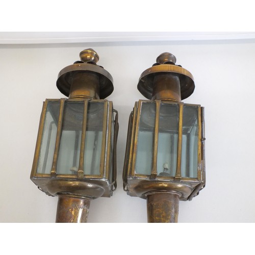 171 - PAIR OF BRASS CARRIAGE LAMPS WITH THE ORIGINAL OIL BURNERS