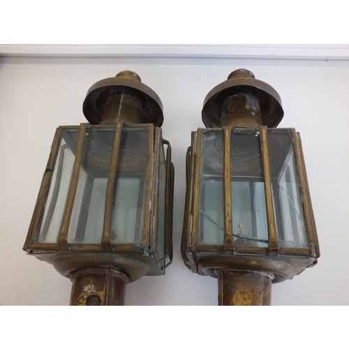 171 - PAIR OF BRASS CARRIAGE LAMPS WITH THE ORIGINAL OIL BURNERS