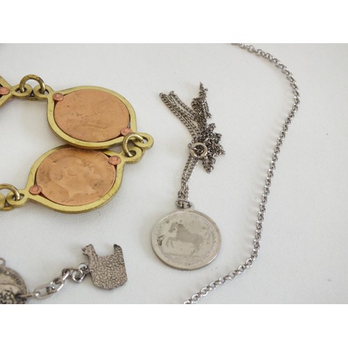 176 - SELECTION OF COIN JEWELLERY INCLUDING 22ct ROLLED GOLD PLATED PENDANT