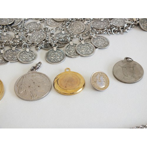 176 - SELECTION OF COIN JEWELLERY INCLUDING 22ct ROLLED GOLD PLATED PENDANT