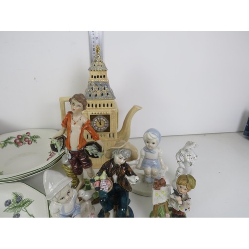 362 - 4 x BOXES OF CERAMICS INCLUDES CAKE STAND, BUTTER DISHES, FIGURES ETC