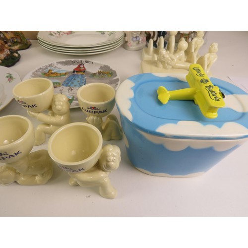 362 - 4 x BOXES OF CERAMICS INCLUDES CAKE STAND, BUTTER DISHES, FIGURES ETC