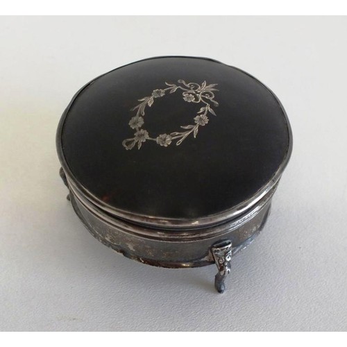 230 - ANTIQUE SILVER and TORTOISESHELL TRINKET/JEWELLERY BOX 81g, BIRMINGHAM HALLMARKS