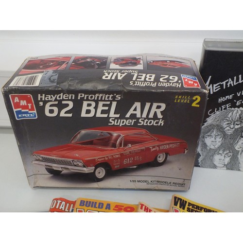 221 - SELECTION OF AUTOMOBIAL VW & PORSCHE MAGAZINES, 3 RETRO MUSIC VIDEO'S and A 62 BEL AIR SUPER STOCK B... 