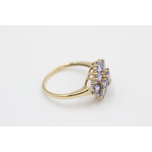 400 - 9ct Gold Diamond And Tanzanite Trilogy Halo Ring (2.2g)- Size O