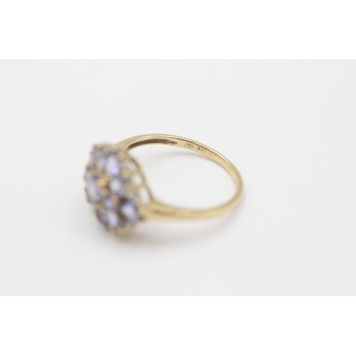 400 - 9ct Gold Diamond And Tanzanite Trilogy Halo Ring (2.2g)- Size O