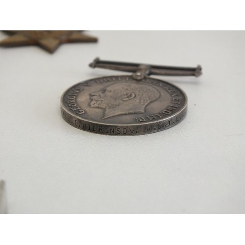 397 - SELECTION OF MEDAL AND COINS INCLUDES WWI MEDAL NAMED- PTE.I.WILKINSON K.O.Y.L.I