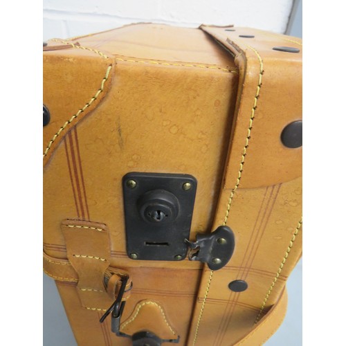 363 - LEBBER VINTAGE TAN BROWN LEATHER SUITCASE