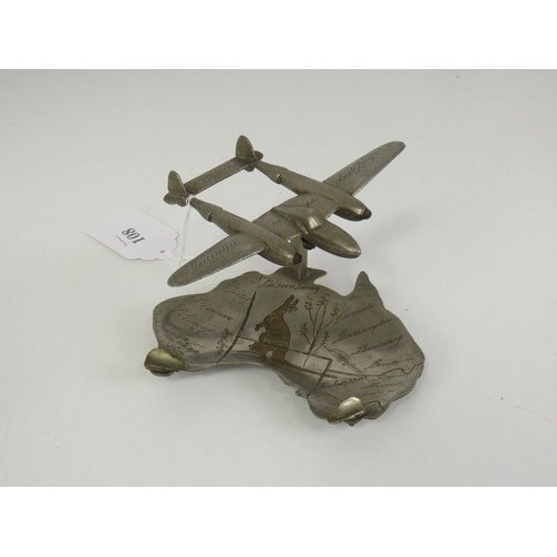 108 - 1946 'VP' DAY AUSTRALIA SOLID METAL AEROPLANE ASHTRAY