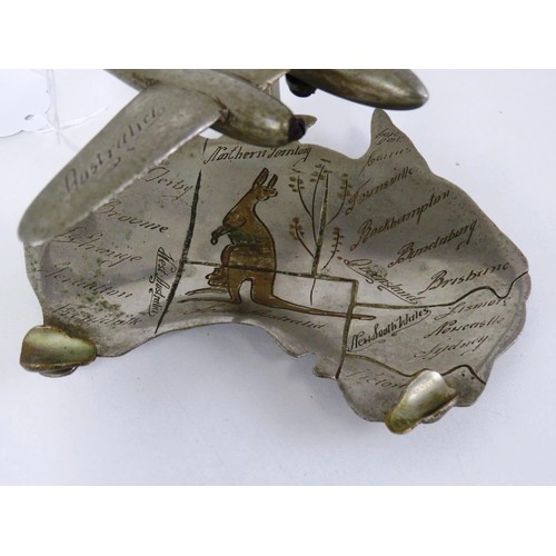 108 - 1946 'VP' DAY AUSTRALIA SOLID METAL AEROPLANE ASHTRAY