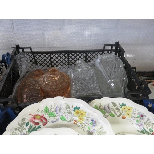 301 - SHELF LOT TO INCLUDE SELECTION OF CERAMIC WARE, NAPOLEON BUST, CRINOLINE LADY PATTERN TEA SET, GLASS... 