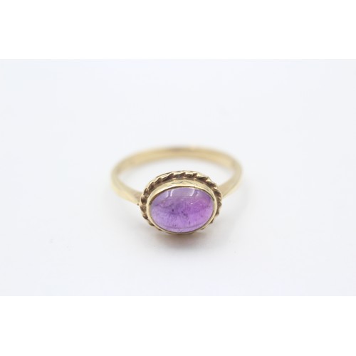6 - 9ct Gold Amethyst Single Stone Ring With Twisted Rope Frame (2.4g)- Size O