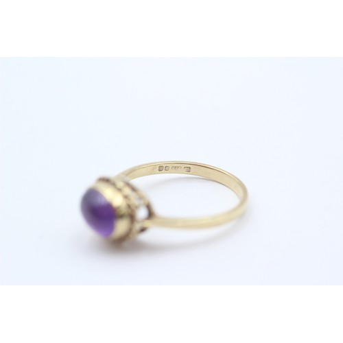 6 - 9ct Gold Amethyst Single Stone Ring With Twisted Rope Frame (2.4g)- Size O