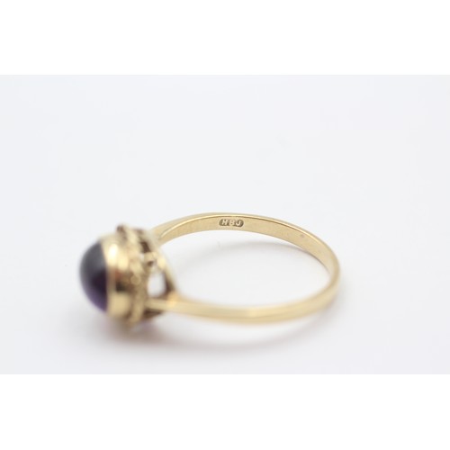 6 - 9ct Gold Amethyst Single Stone Ring With Twisted Rope Frame (2.4g)- Size O