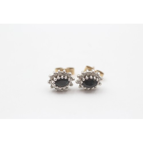 9 - 9ct Gold Diamond & Sapphire Stud Earrings (1.9g)