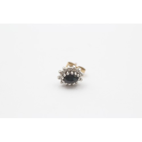 9 - 9ct Gold Diamond & Sapphire Stud Earrings (1.9g)