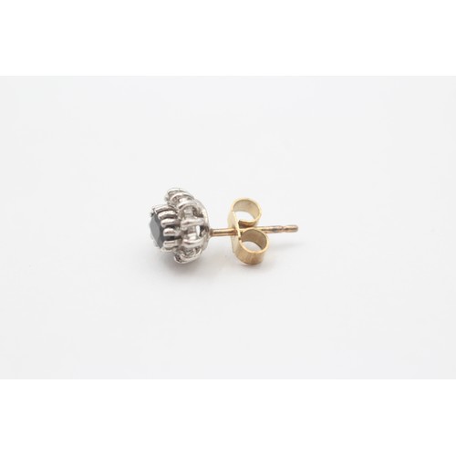 9 - 9ct Gold Diamond & Sapphire Stud Earrings (1.9g)