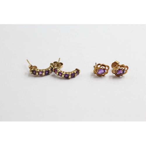 10 - 2 X 9ct Gold Amethyst Earrings (2.8g)