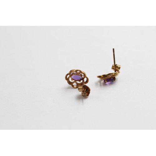 10 - 2 X 9ct Gold Amethyst Earrings (2.8g)